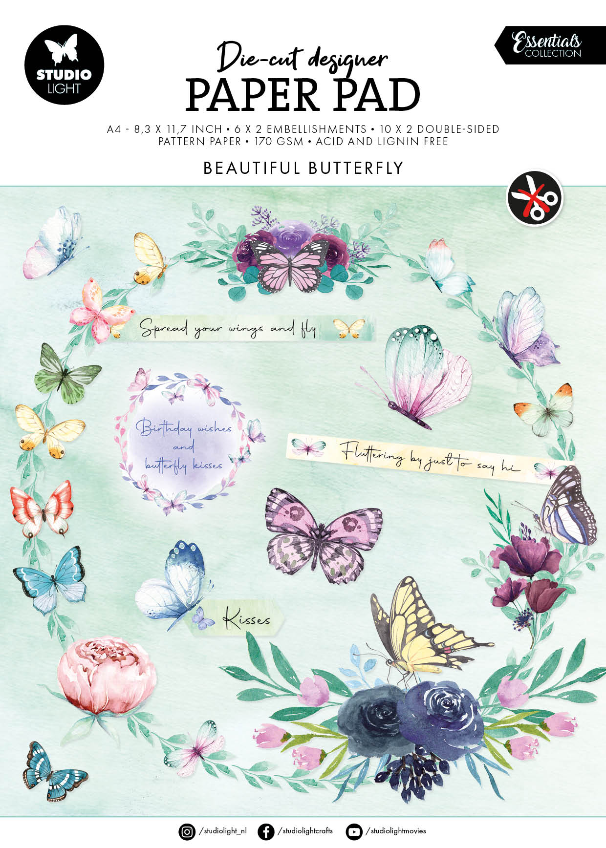 Beautiful Butterfly Die-Cut Paper Pad, 32 sheets